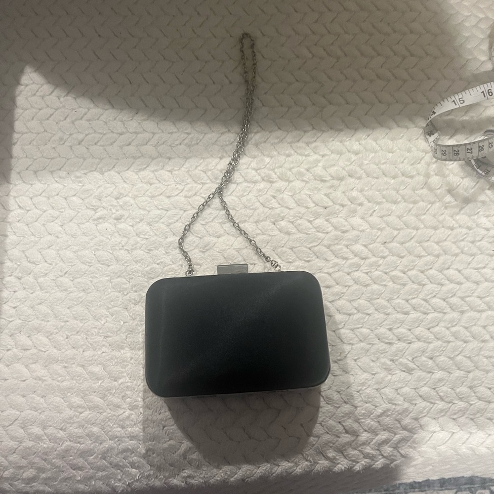 Tevolio Black Satin Clutch with Chain